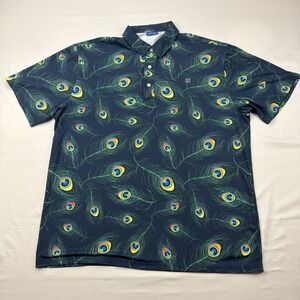 Hreski Polo Shirt Men XL Peacock Geometric Performance Abstract Print‎ Pattern